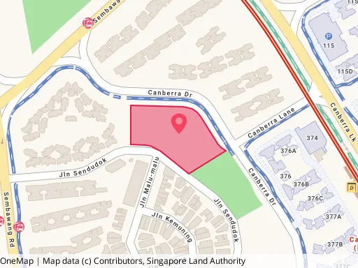 The Canberra Drive EC site, outlined in red, under 300m from Canberra MRT. Map: OneMap, Singapore Land Authority; site outline from URA.